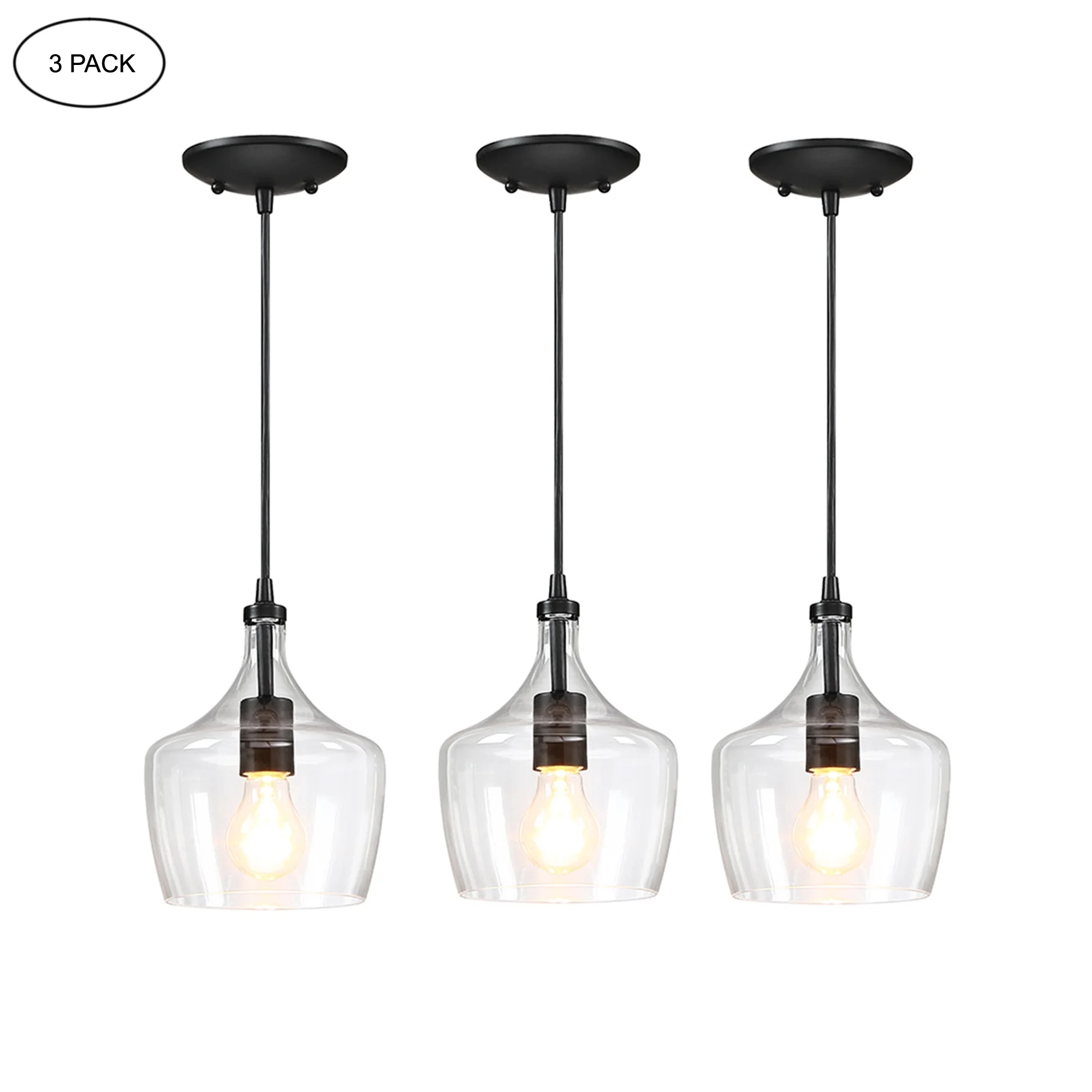 3-Pack Bronze Pendant Lighting Ceiling Mount Kitchen Light Fixtures with Glass Shade for Dining Room, Dining Table, Bars