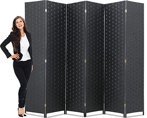 Room Dividers Wall Privacy Screen Partitions 4 Panel 6 Feet Foldable Screen Portable Wood Mesh Woven Design Room Separator Screen for Home Office,Brown