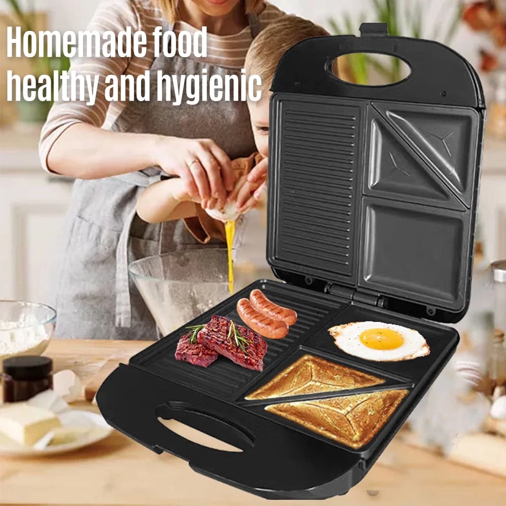 Anself 1400W Grill Machine Waffle Maker with Iron Non-Stick Coating and Easy Cleaning 3in1 Shaped Electric Griddle Sandwich Eggs Multifunctional Heating Panini Bread Portable for Indoor Use