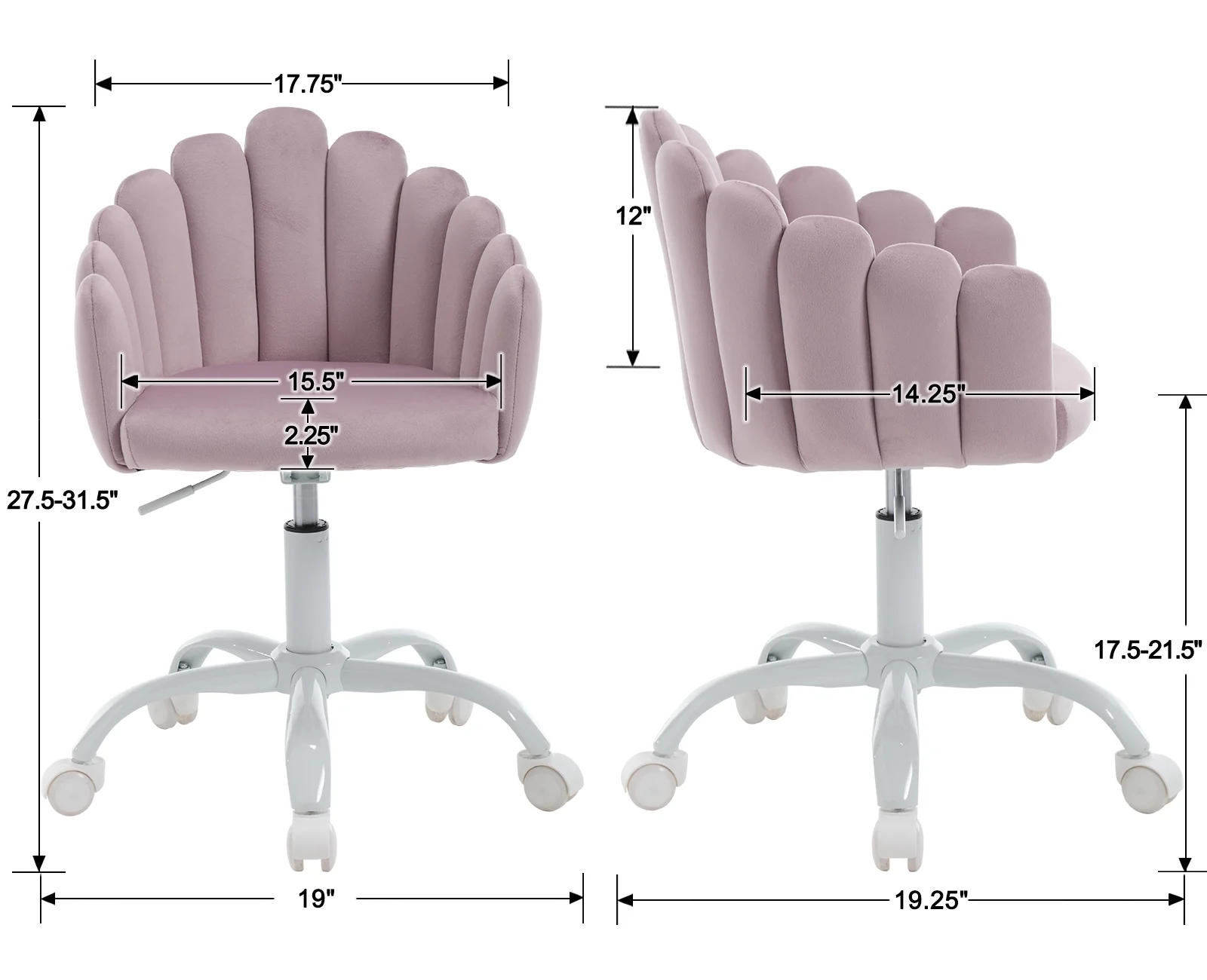 Dayalane Cute Kids Swivel Chair, Velvet Rolling Children Desk Chair, Adjustable Student Task Chair Study Chair, Vanity Chair With Finger Shaped Back for Bedroom Kids Room School, Purple