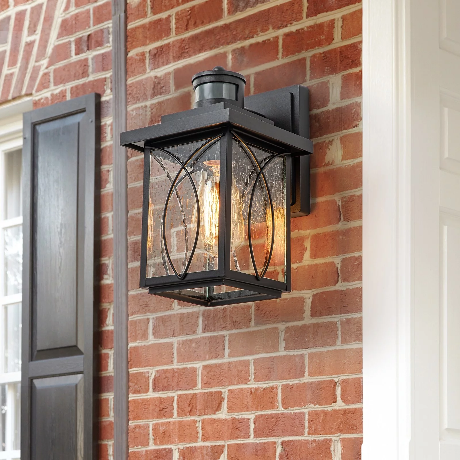 OYIPRO Transitional 1-Light Black Textured Outdoor Motion Sensor Dusk to Dawn Wall Sconce - 5