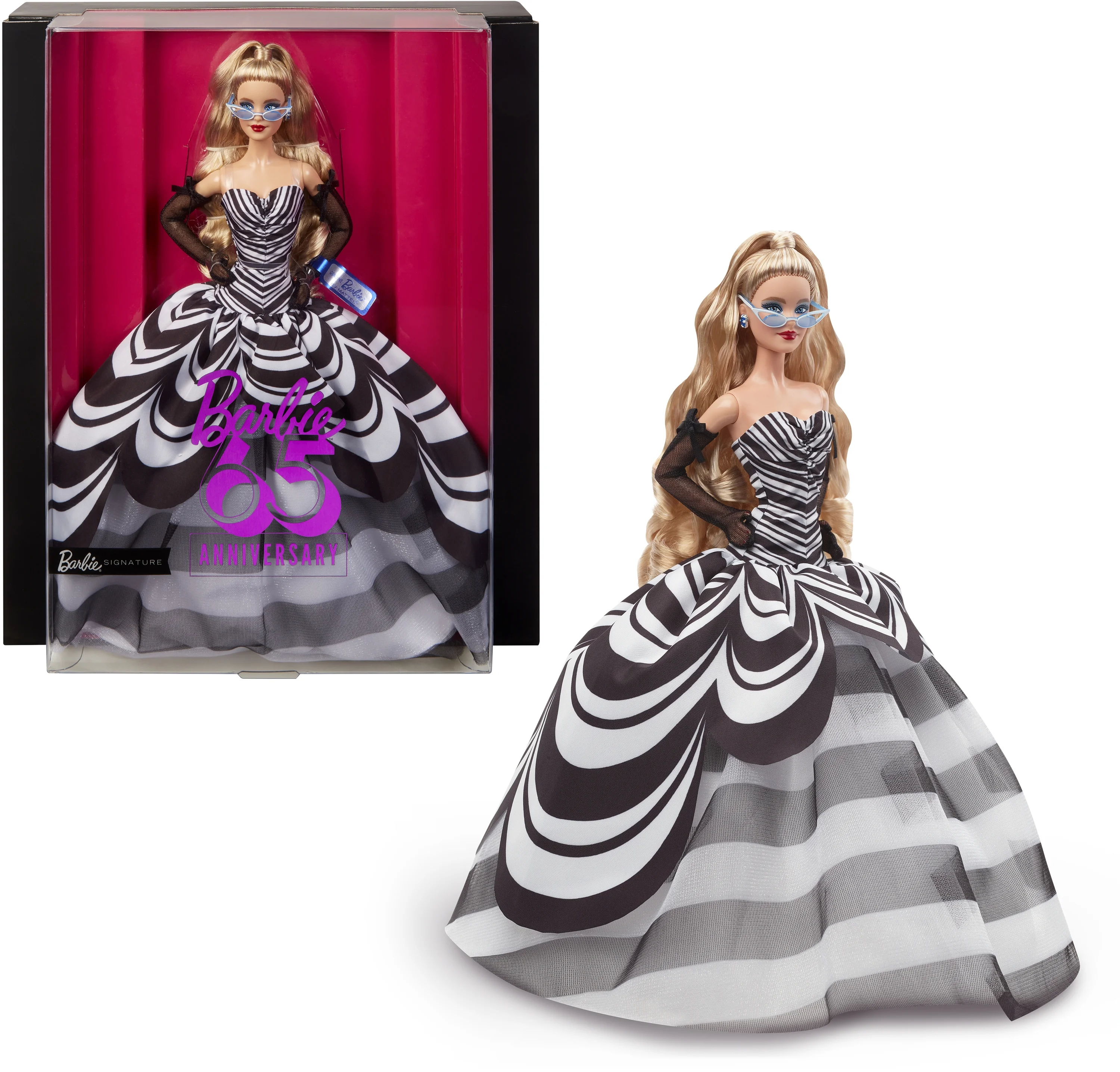 Barbie Signature 65th Anniversary Collectible Doll with Blonde Hair and Black and White Gown