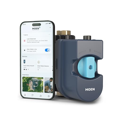 Moen Flo Smart Water Monitor and Automatic Shutoff Sensor, Wi-Fi Connected Water Leak Detector for 1-Inch Diameter Pipe, 900-006