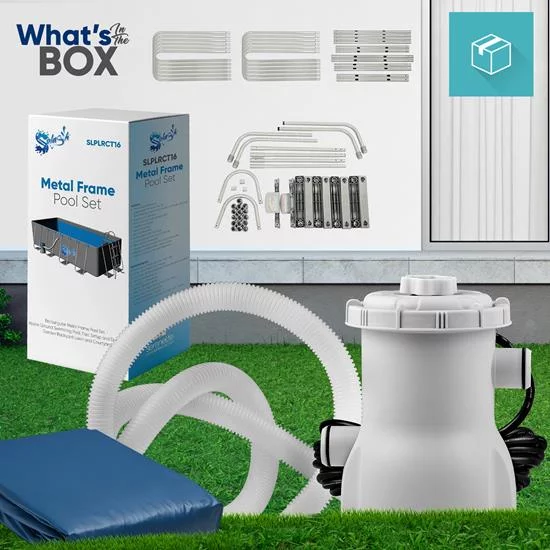 SereneLife Rectangle Above Ground Pool Set, Steel Frame, Outdoor Family Swimming Pool W/ Ladder