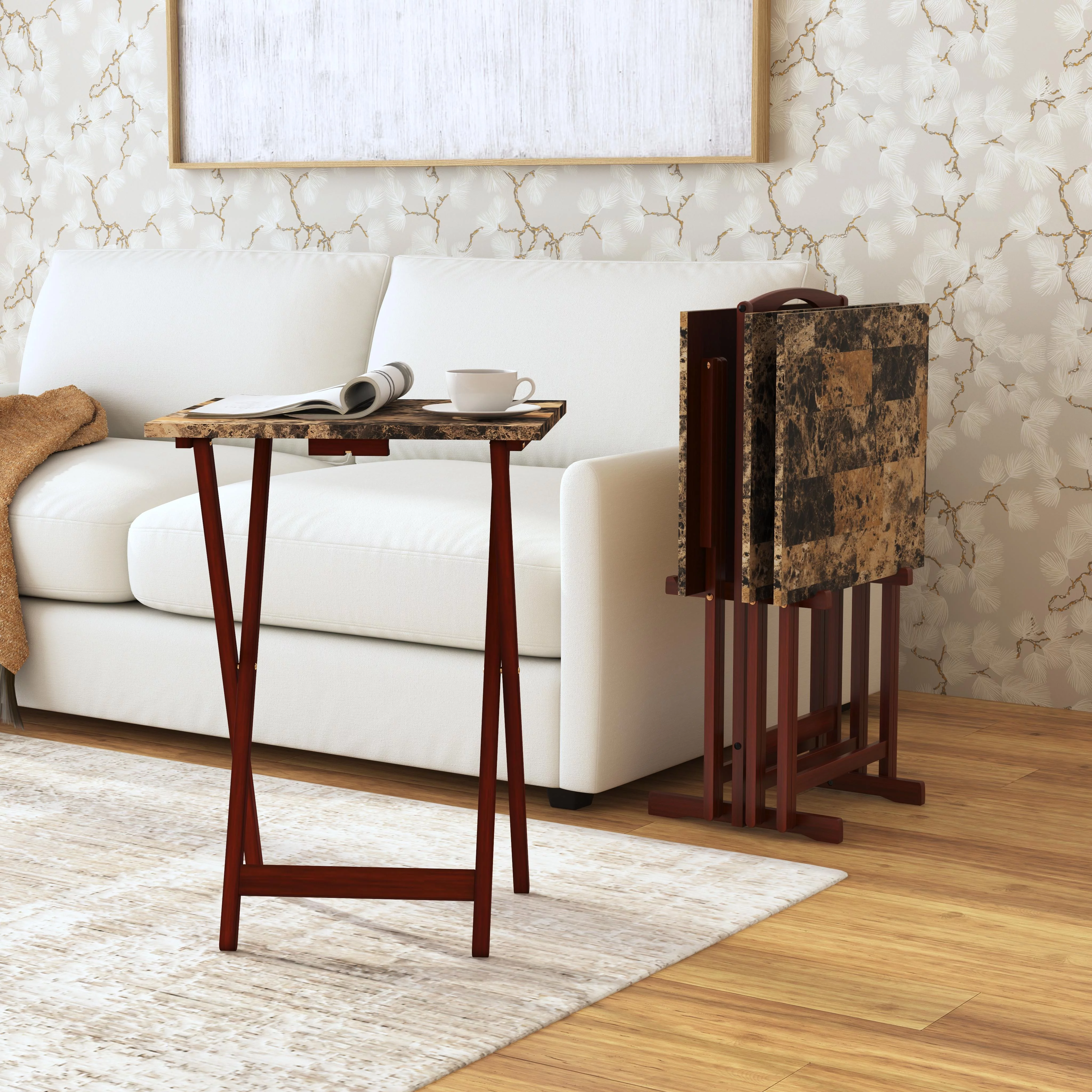 Hazel Grove Holton 5-piece Faux Marble Folding TV/ Snack Tray Table Set, Espresso