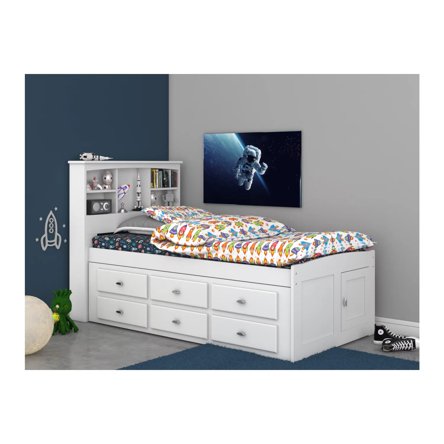 OS Home and Office Furniture 80220K6-22 Solid Pine Bed in Casual White