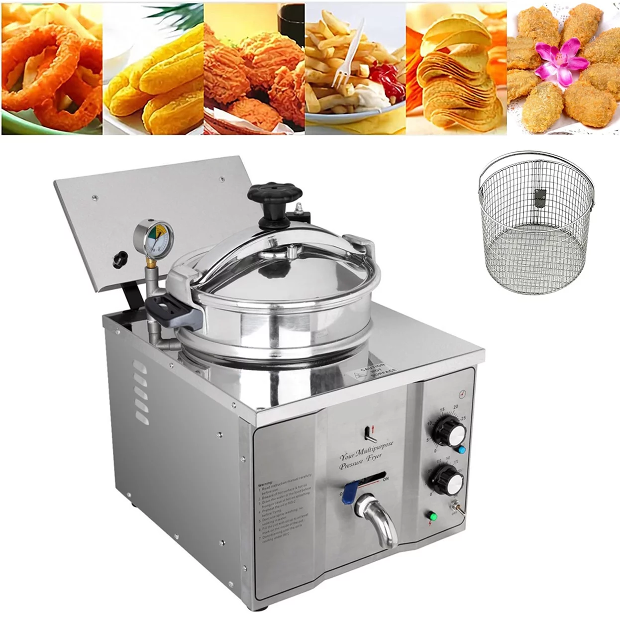 PreAsion 16L Commercial Electric High Pressure Chicken Fryer Machine