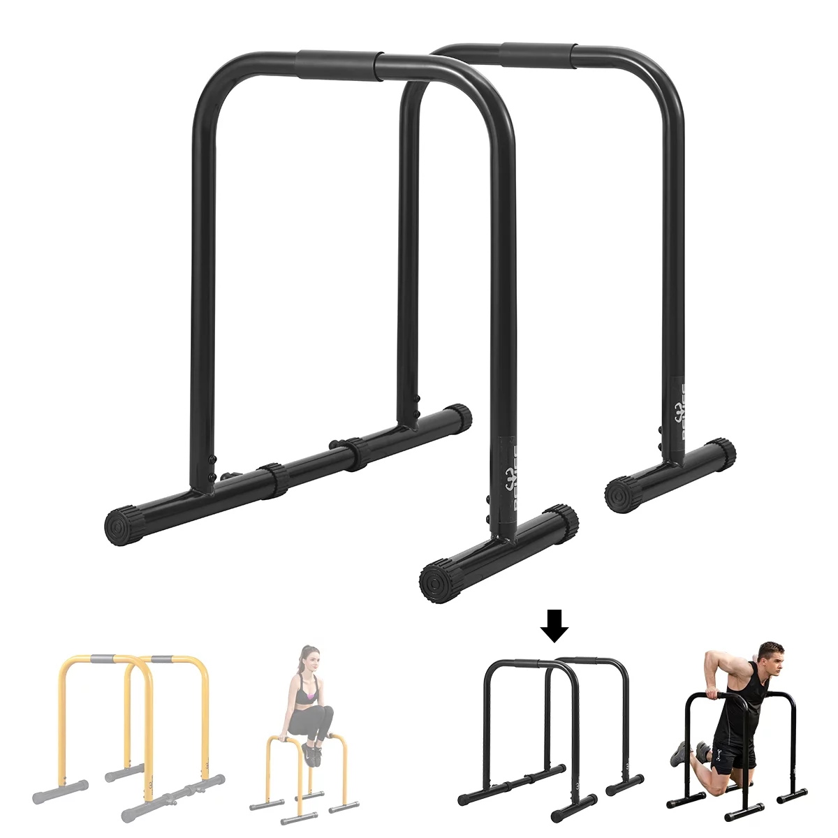 RELIFE REBUILD YOUR LIFE Multi-Function Dip Station Fitness Workout Heavy Duty Dip Bar Stand Black