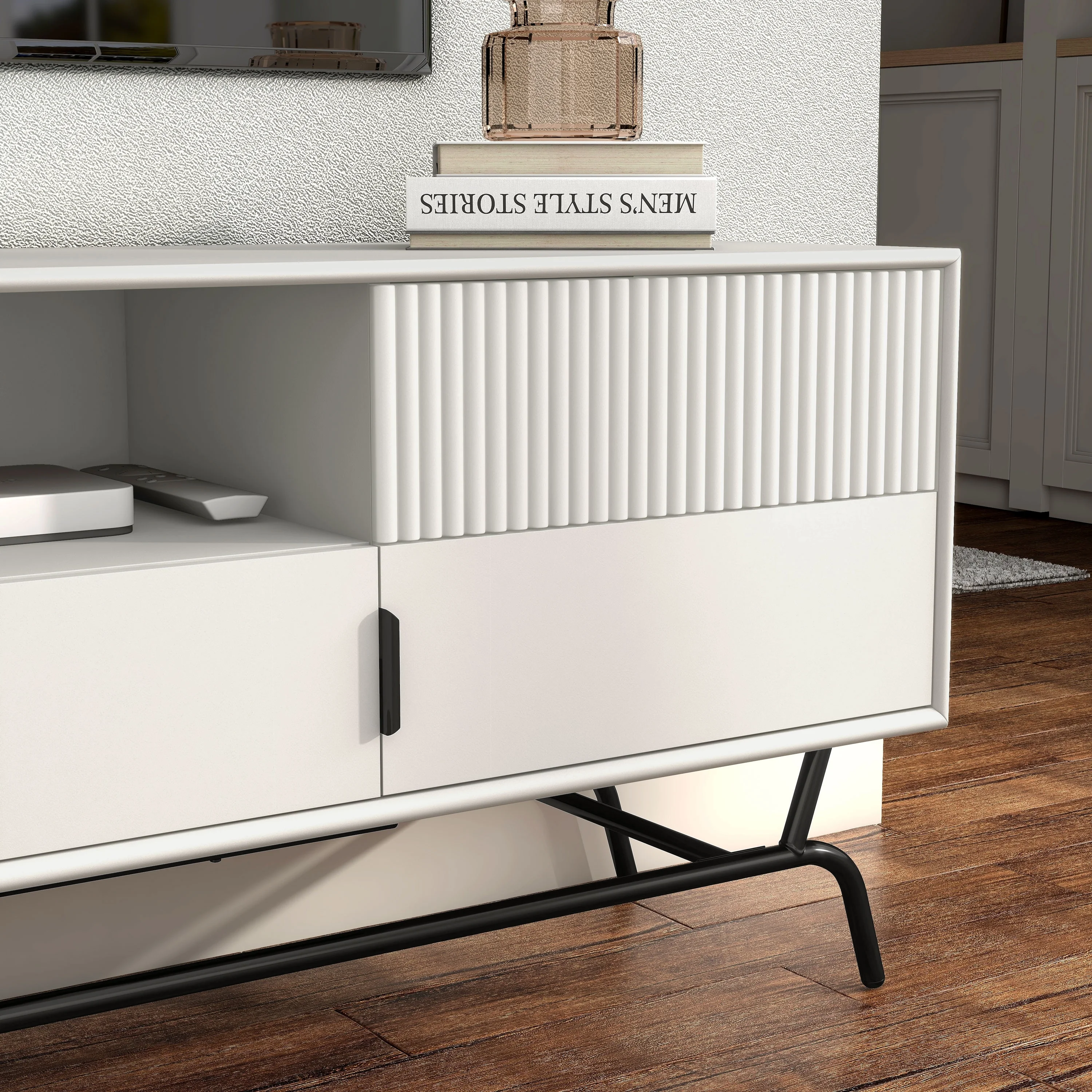 Denhour DH BASIC Modern 60-inch 3-Drawer Media Cabinet TV Stand with Cable Hole by  White