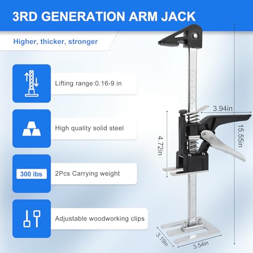 Labor Saving Arm Lift15.5IN 2Pcs, 2024 Arm Tool Lifter, Multifunctional Height Adjustment Lifting Furniture, Cabinets, Door Panel, Windows, Drywall Lifts Bearing 350LBS Raised to 9.5IN