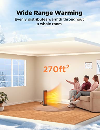 PELONIS 23” Oscillating Ceramic Tower Space Heater with Remote & Thermostat, Electric Energy Efficient Floor Heater for Indoor Use Large Room Safe with Timer, ECO Mode, 1500W, White