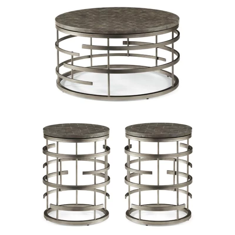 Home Square 3-Piece Set with 2 Chairside Tables and Coffee Table in Gray