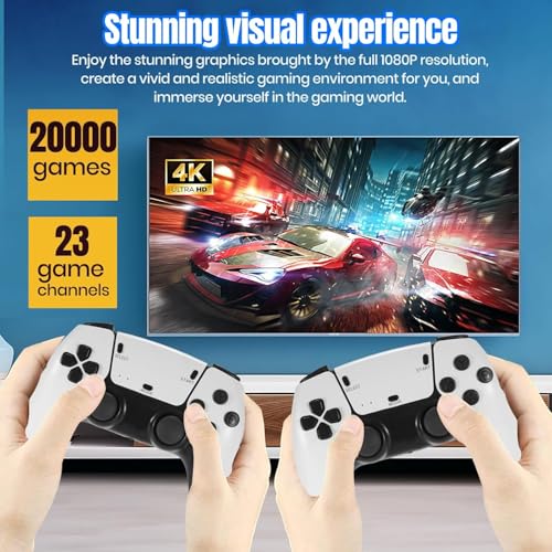 Retro Video Game Console Stick Built in 20000+ Games with 15 Emulators,Plug Play Video Game Stick,4K HD HDMI Output for TV with 2 2.4G Wireless Controllers(64GB Memory Card)
