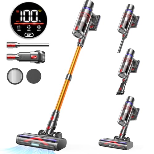 Cordless Vacuum Cleaner, 45Kpa 550W 65Mins Self-Standing Vacuum Cleaners for Home, Stick Vacuum with Touch Screen, Anti-tangle Brush, Rechargeable Vacuum Cordless for Pet Hair, Carpet, Hardwood Floor