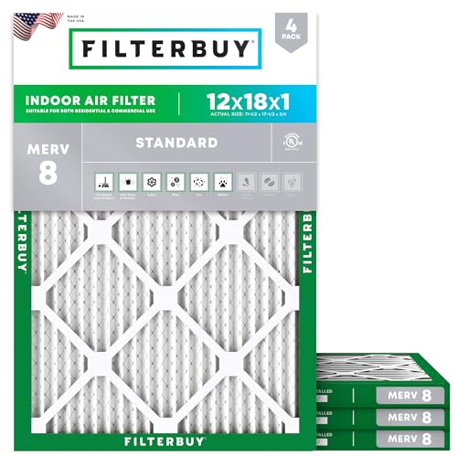 Filterbuy 16x25x1 Air Filter MERV 8 Dust Defense (4-Pack), Pleated HVAC AC Furnace Air Filters Replacement (Actual Size: 15.50 x 24.50 x 0.75 Inches)