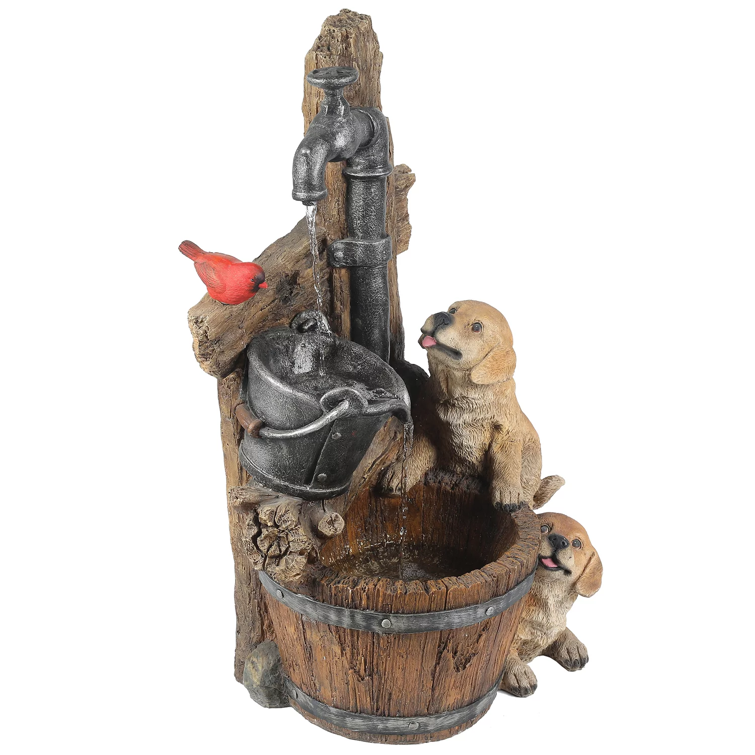 Resin Puppies and Water Pump Outdoor Fountain with LED Light