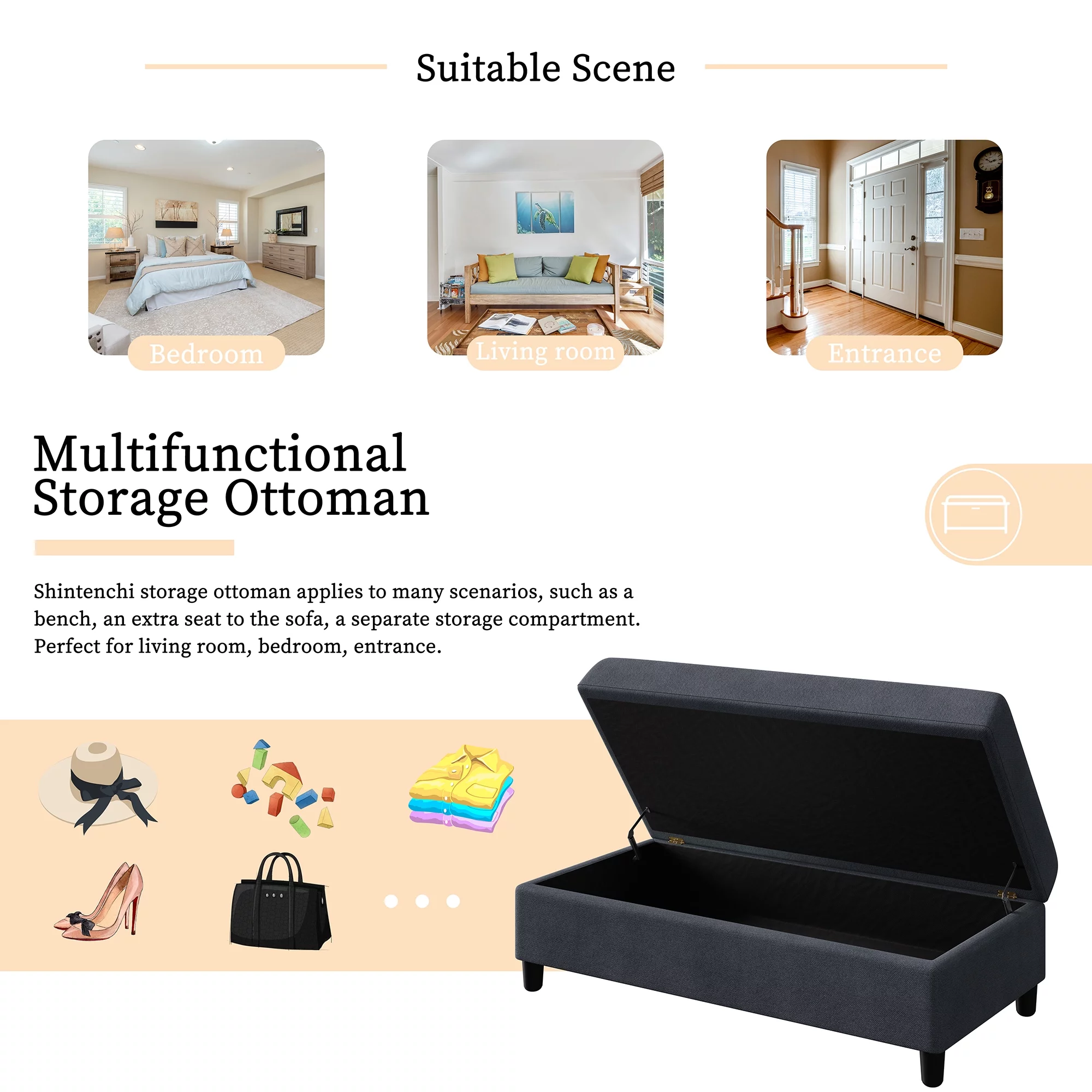 Sobaniilo Soft Couches Set, Convertible Sectional Sofa with Storage Ottoman, Fabric Couches Set for Living Room, Dark Grey