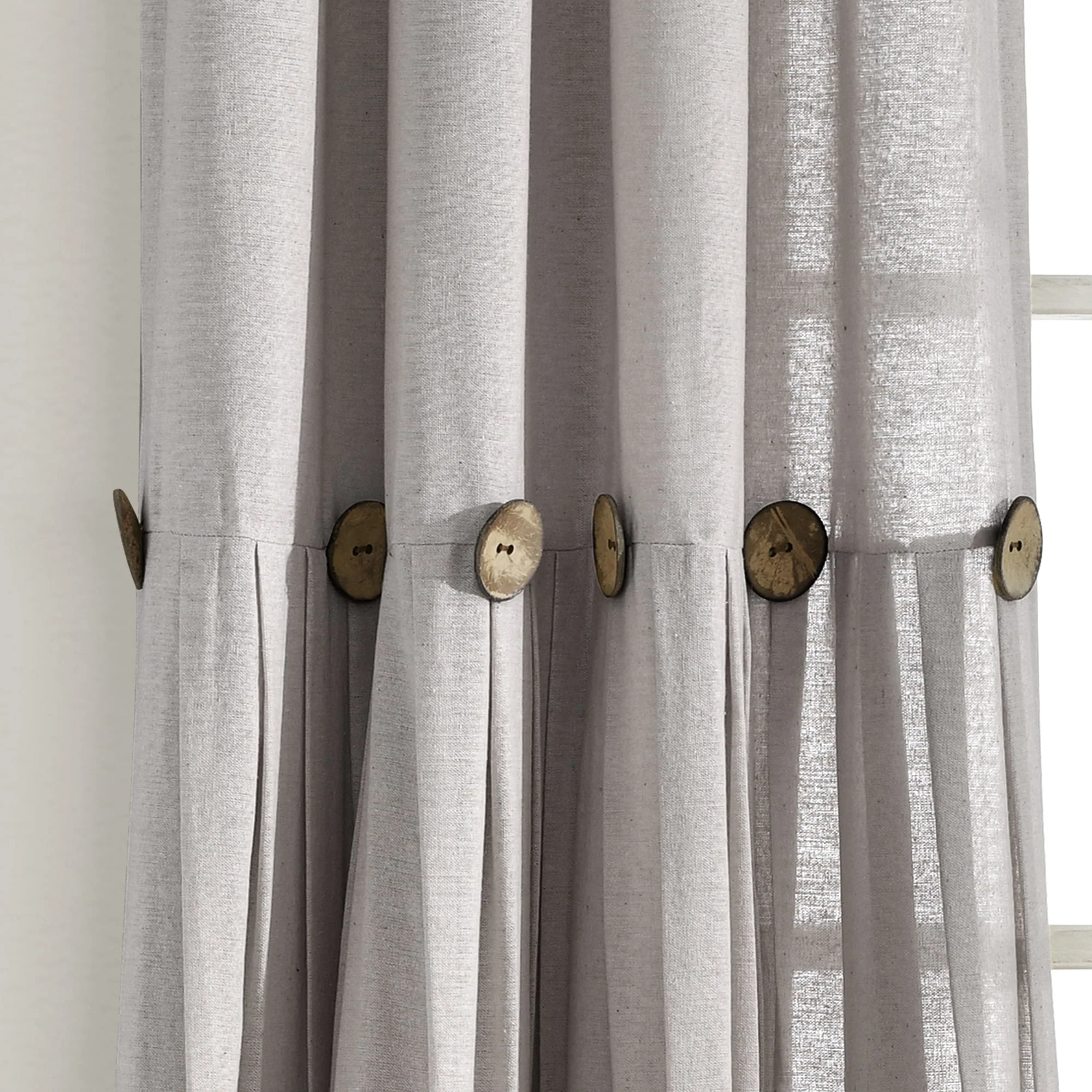 Lush Decor Farmhouse Linen Button Window Curtain, Single Panel - Gray, 84 inch L x 40 inch W