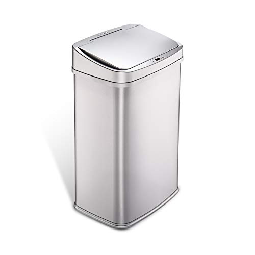 NINESTARS DZT-50-28 Automatic Touchless Motion Sensor Rectangular Trash Can, 13 Gal, Black Trim