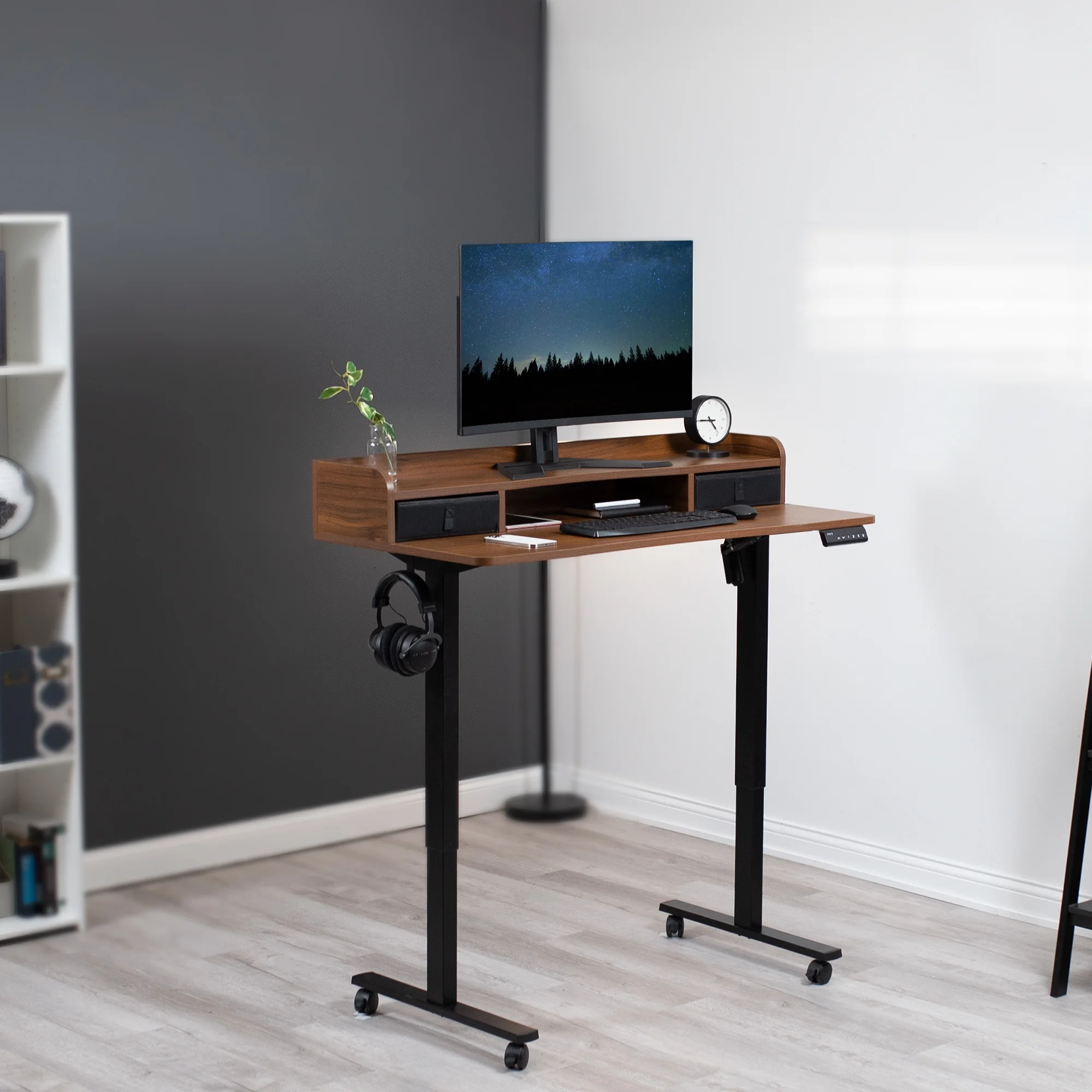 VIVO Dark Walnut / Black 2 Tier Electric 48