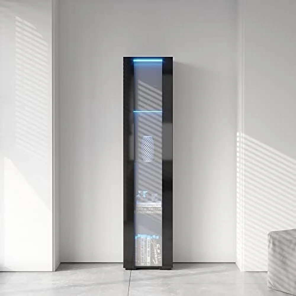 LED 4-Tier Bookshelf Bookcase 67" Wooden Tall  Cabinet with Adjustable Shelves LED Light Side Display Cabinet for Living Room Bedroom Study Office Book Organizer