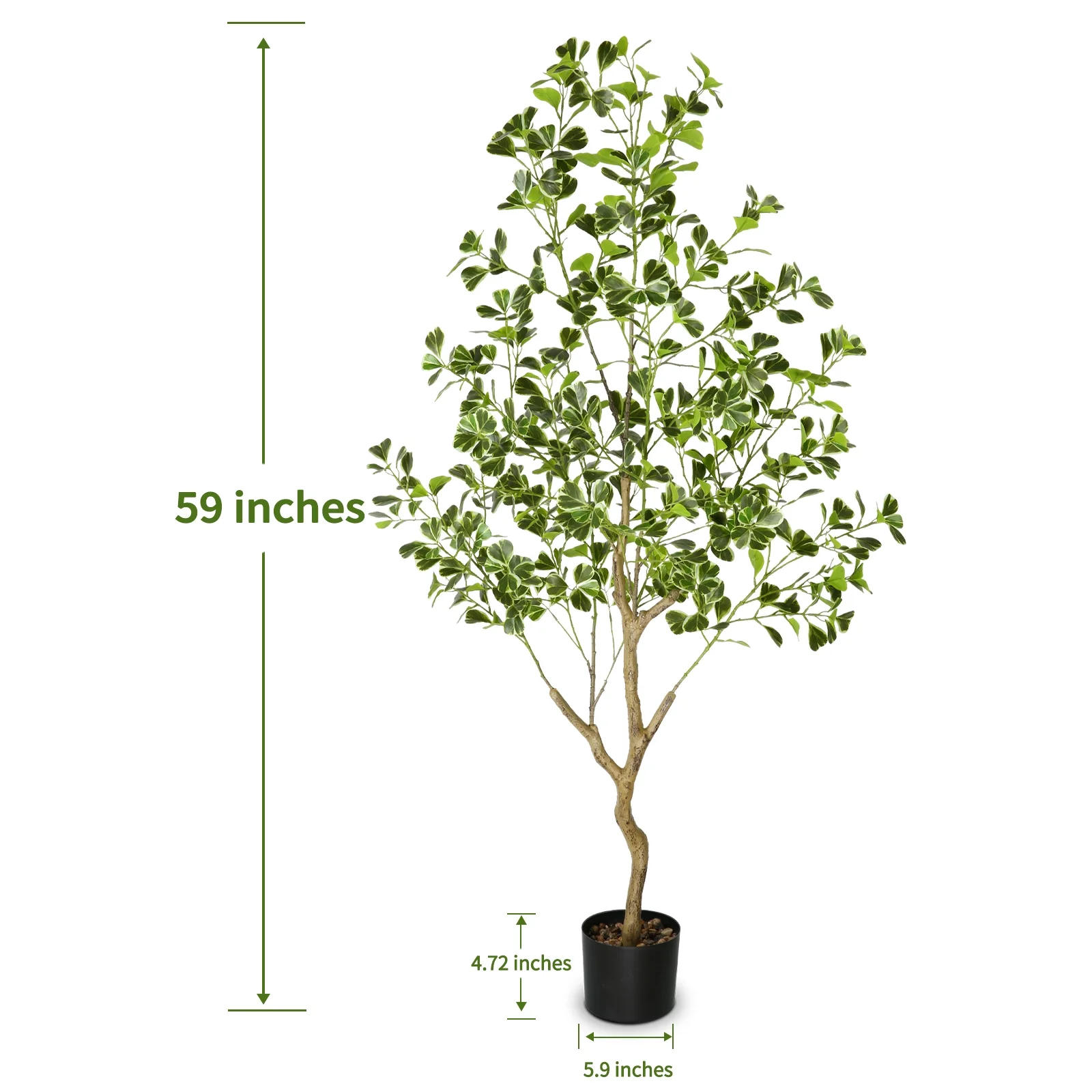 PARMPH 4.9Ft Artificial Ficus Tree, White-Edged Green Heart-shaped Ficus Plants in Pot with Natural Trunk and Realistic Leaves for Home Decor Indoor Outdoor Living Room Office Decorations