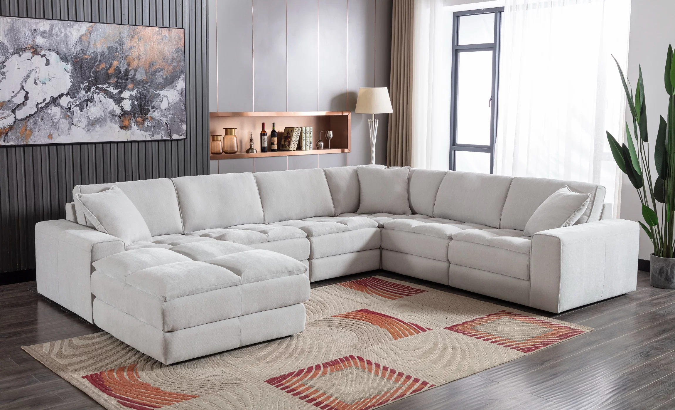 Roundhill Furniture Breton Contemporary 6-Piece Sectional Sofa with Ottoman