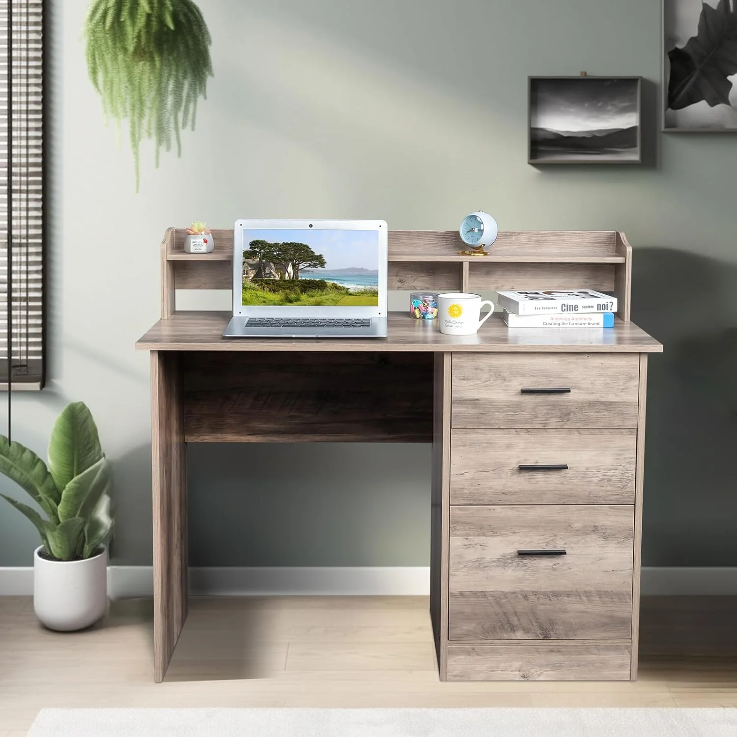 TJCGDTY Computer Desk with Drawers &  Cabinet  Small Office Desk PC Laptop Workstation for Home  Studio  Office  Apartment  Wood Color