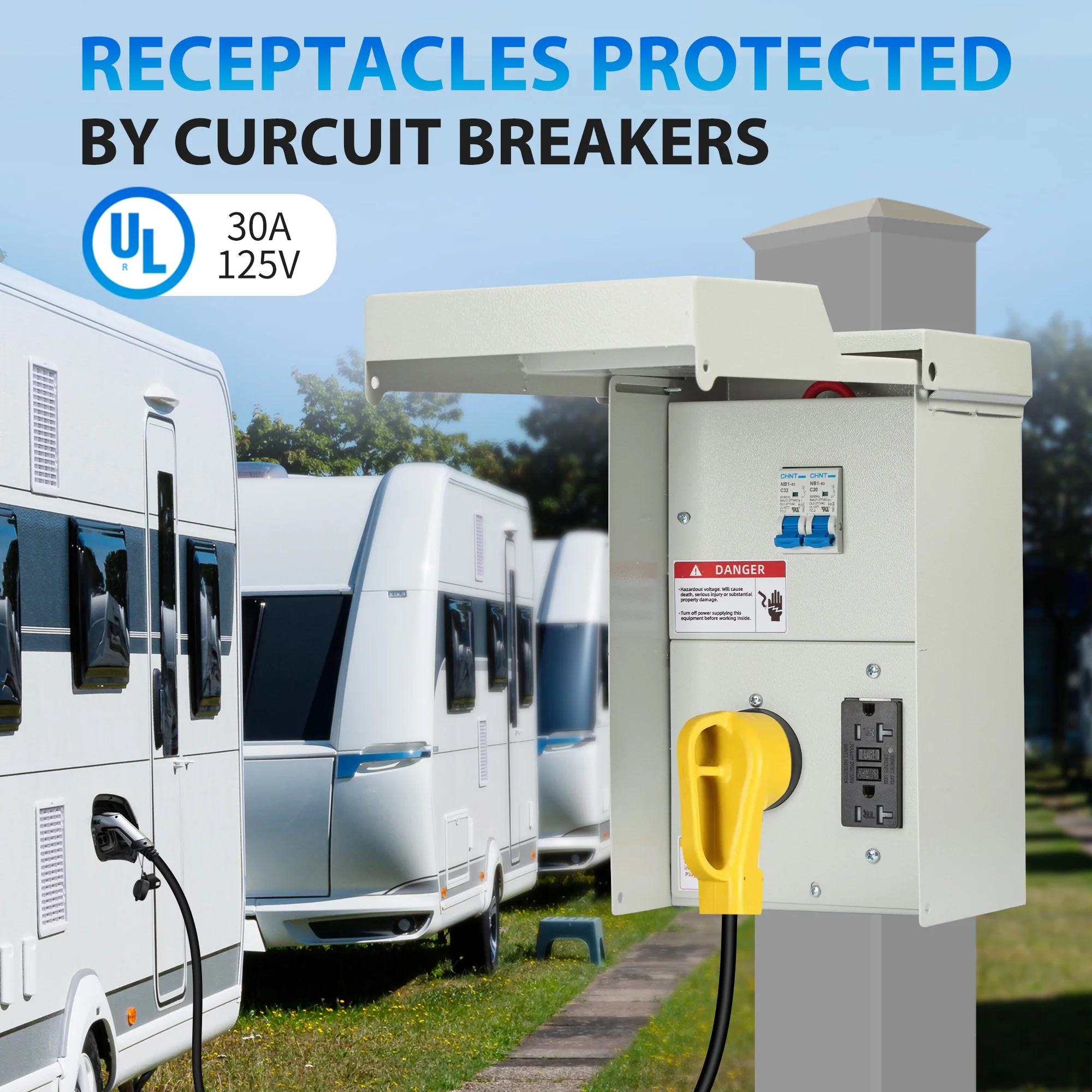 AMHOOEN Prewired 30 Amp RV Power Outlet Box & 20 Amp GFCI Receptacle Temporary Power Outlet Panel