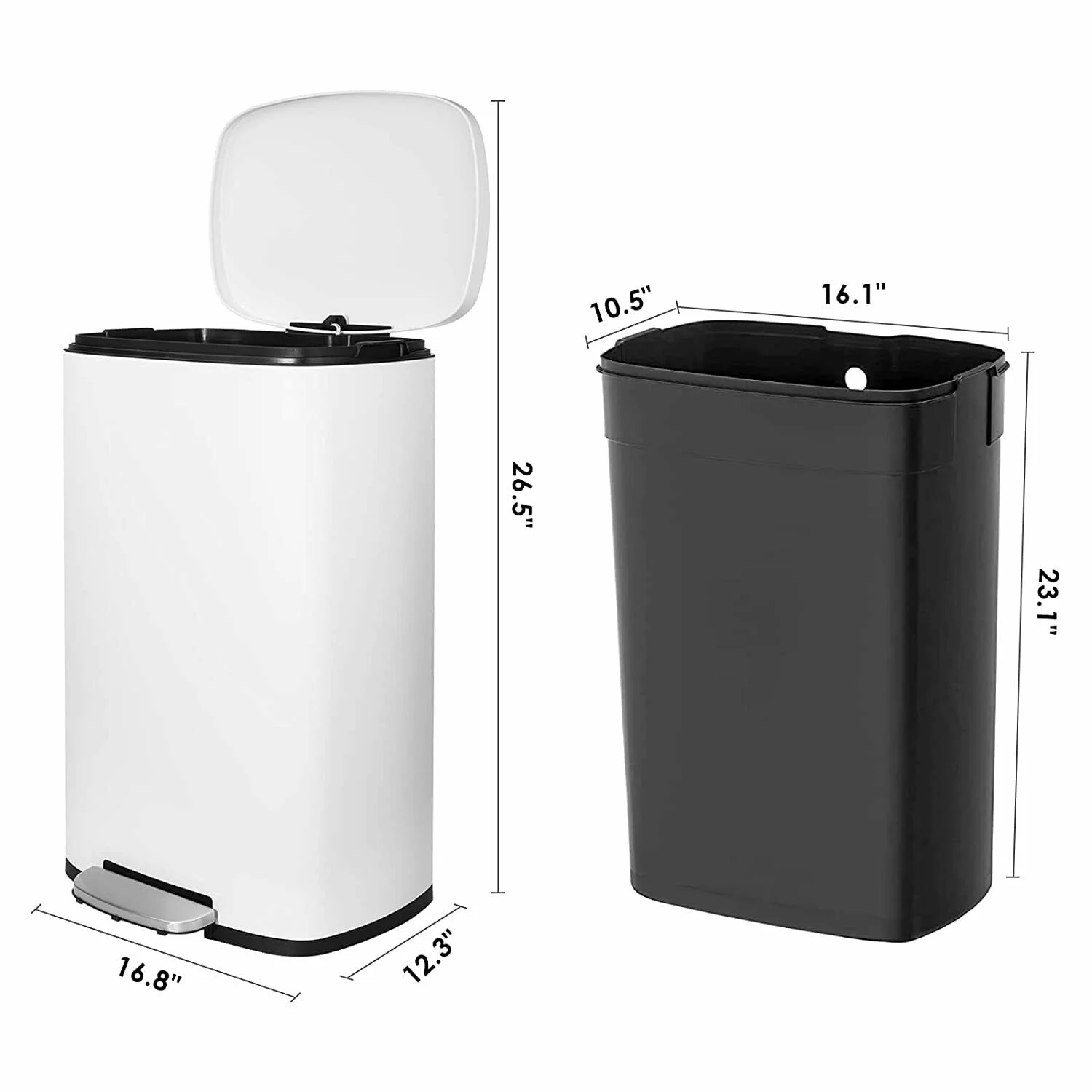 Increkid Stainless Steel Step Trash Can, 13.2 Gallon / 50L Kitchen Garbage Can, Rectangle