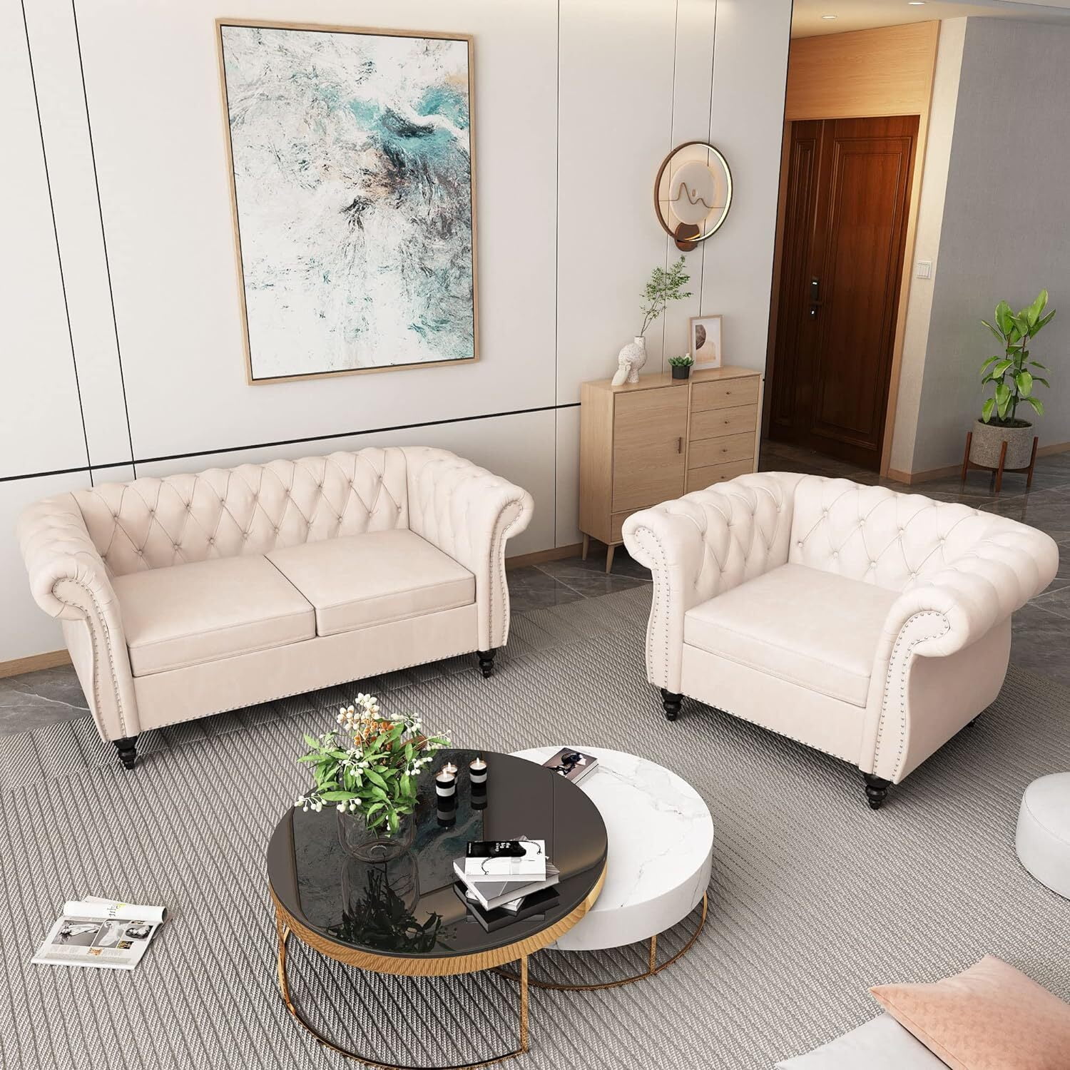 Giratree Living Room Furniture Sets, 3 Piece Sofa Sets for Living Room, 1+2+3 Seat Beige