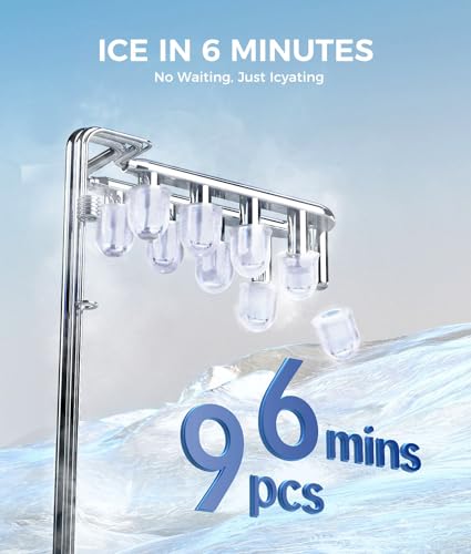 ecozy Countertop Ice Maker, Portable Ice Maker with Self-Cleaning, 9 Bullet Ice Cubes in 6 Mins, 26lbs/24Hrs, Ice Maker Machine with Ice Bags, Handle, Standing Scoop and Basket, Black