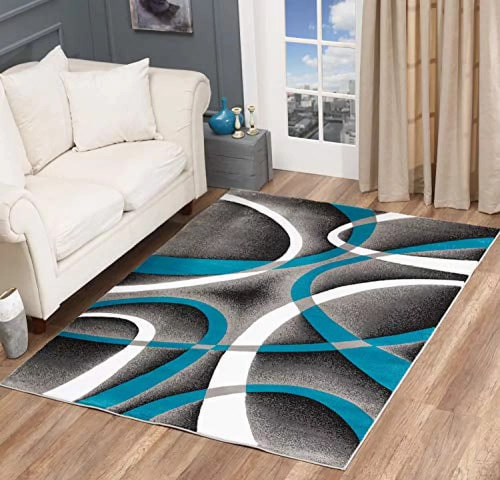 Glory Rugs Modern Area Rug 4x6 Grey Swirls Carpet Bedroom Living Room Contemporary Dining Accent Sevilla Collection 4816A (Turquoise)
