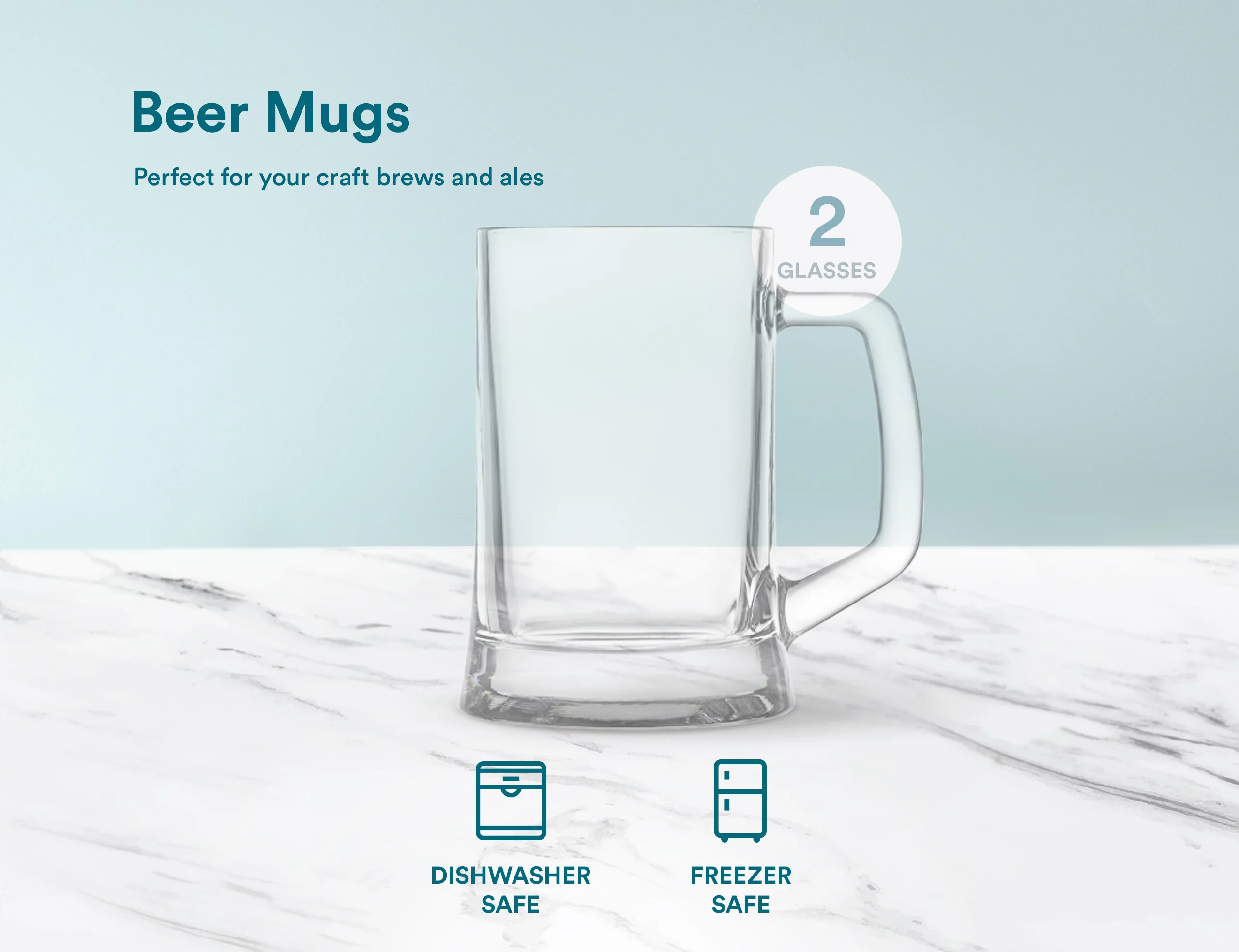 Kook Glass Beer Mugs, 12 oz, Clear, Set of 4