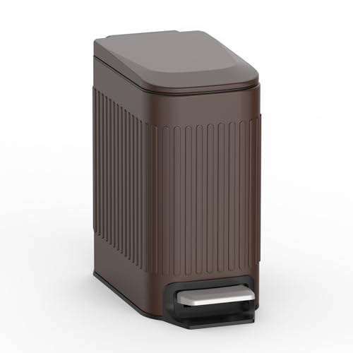 TrashAid Slim Bathroom Trash Can with Lid Soft Close, 6 Liter/1.6 Gallon Stainless Steel Small Garbage Can with Removable Inner Bucket, Step Pedal, Slim Wastebasket for Toilet, Office, Bedroom, White