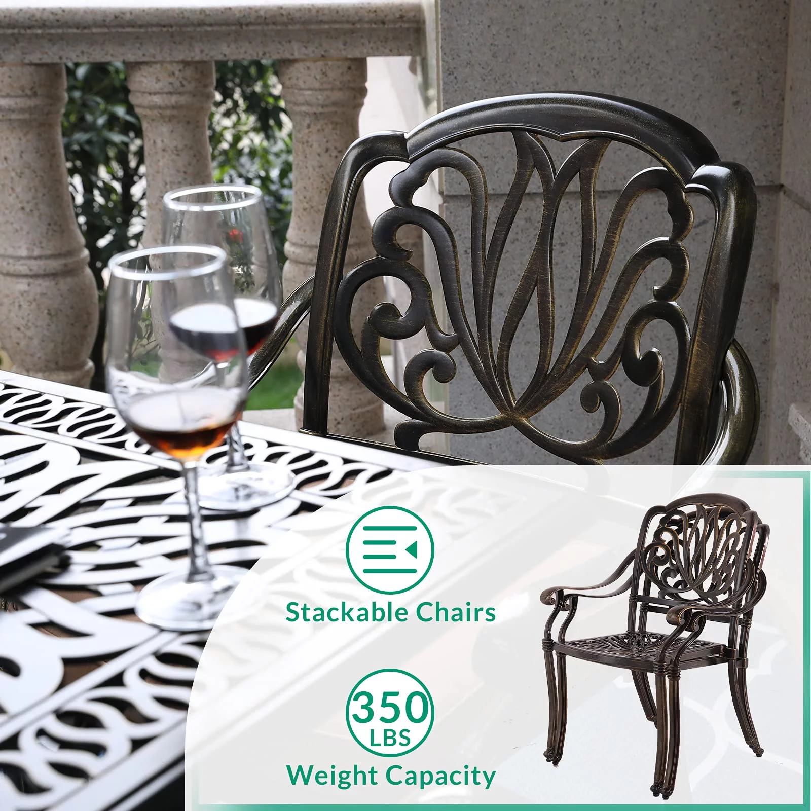 VIVIJASON 3-Piece Outdoor Patio Bistro Set, All-Weather Cast Aluminum Furniture Dining Sets Include 2 Chairs and 35.4