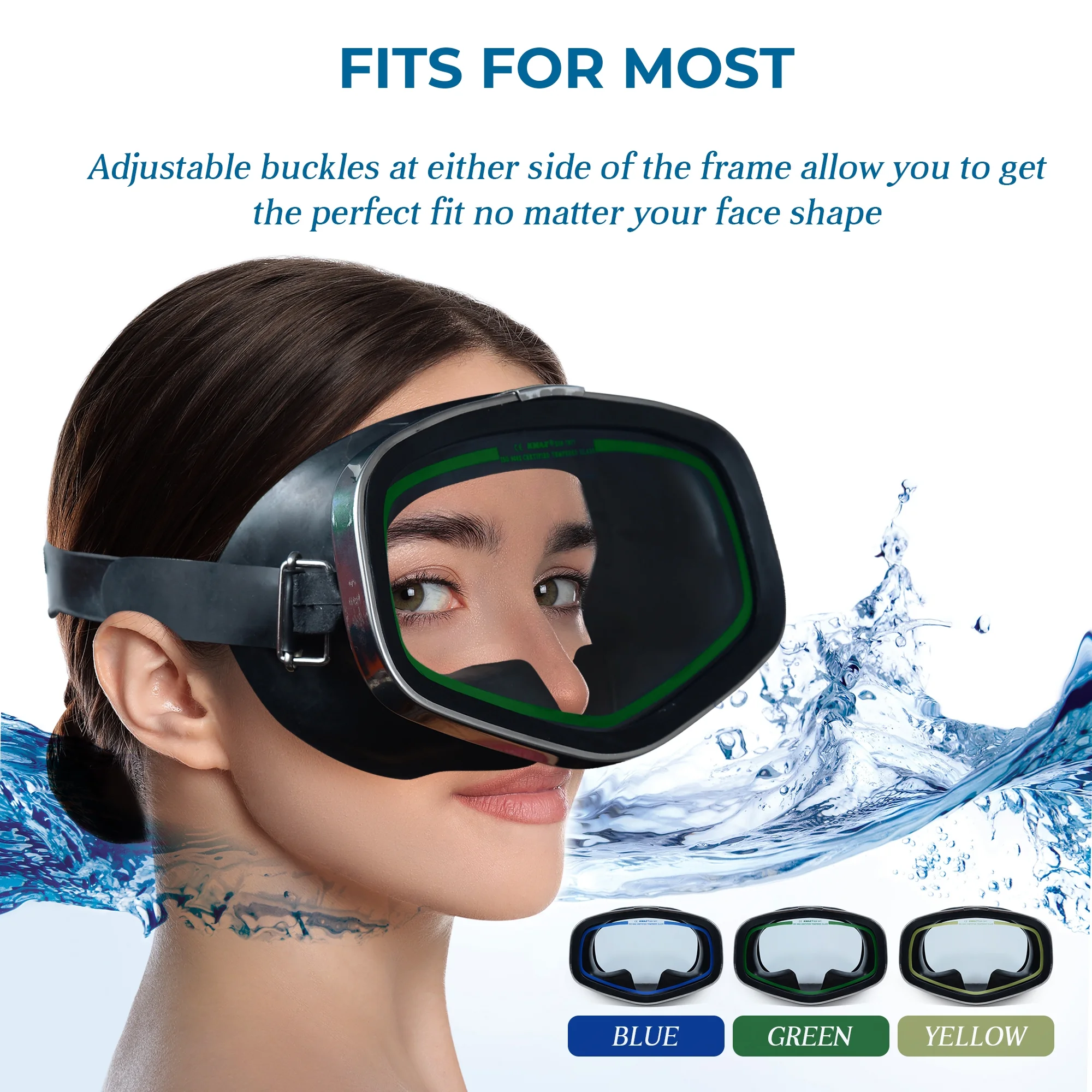 Hanway Adva Snorkel Mask – Tempered Glass Diving Goggles - Scuba Mask for Professional Diving and Snorkeling – Adjustable Buckle Silicone Molding Swimming Mask-Green