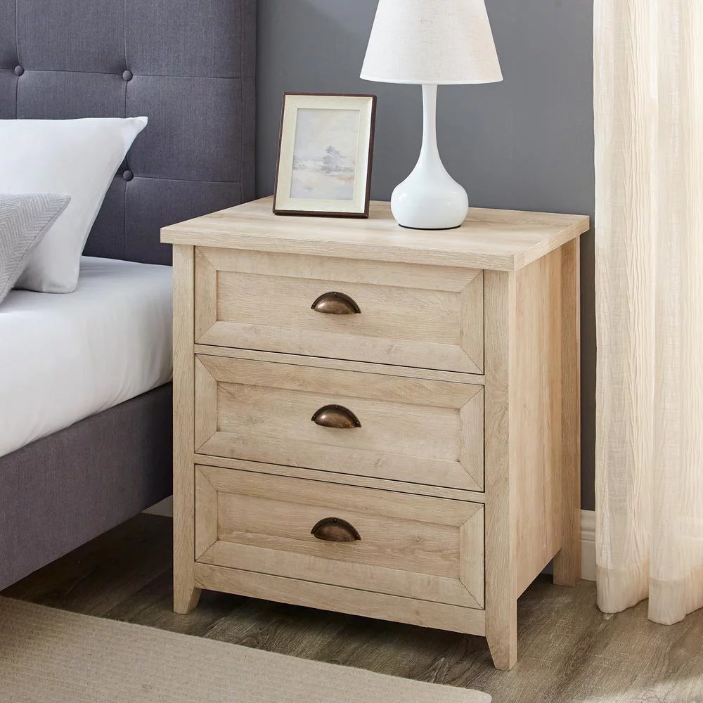 Odette 3 Drawer Framed Bedroom Nightstand Set in White Oak