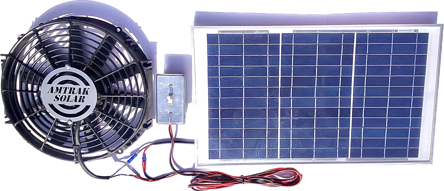 Amtrak Solar 50-Watt Solar Fan with On/Off Switch, Powerful Solar Attic Fan Quietly Cools improves Ventilation & Exhaust your House, Garage or RV Waterproof, Plug & Play
