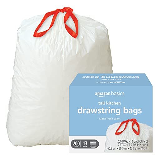 Amazon Basics Tall Kitchen Drawstring Trash Bags, 13 Gallon, 120 Count, Pack of 1