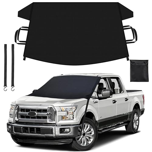 EcoNour Windshield Cover for Ice and Snow | Durable 600D Oxford Fabric | Waterproof Winter Car Cover with S-Hook for Pickup Truck, SUV & Mini Van | Essential Car Winter Accessories | X-Large (74