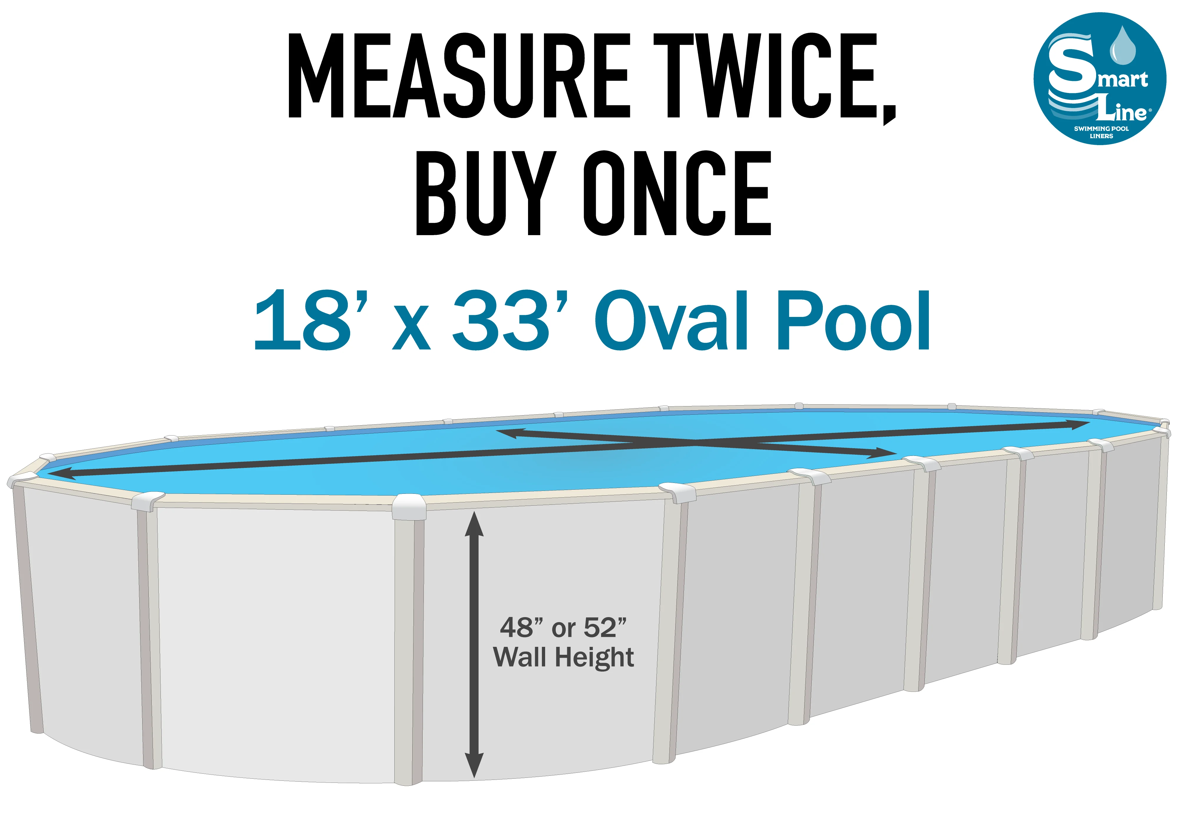 SmartLine 18' x 33' Oval Overlap Liner | 48-to-52-Inch Wall Height | 25 Gauge Virgin Vinyl | Swirl Tile
