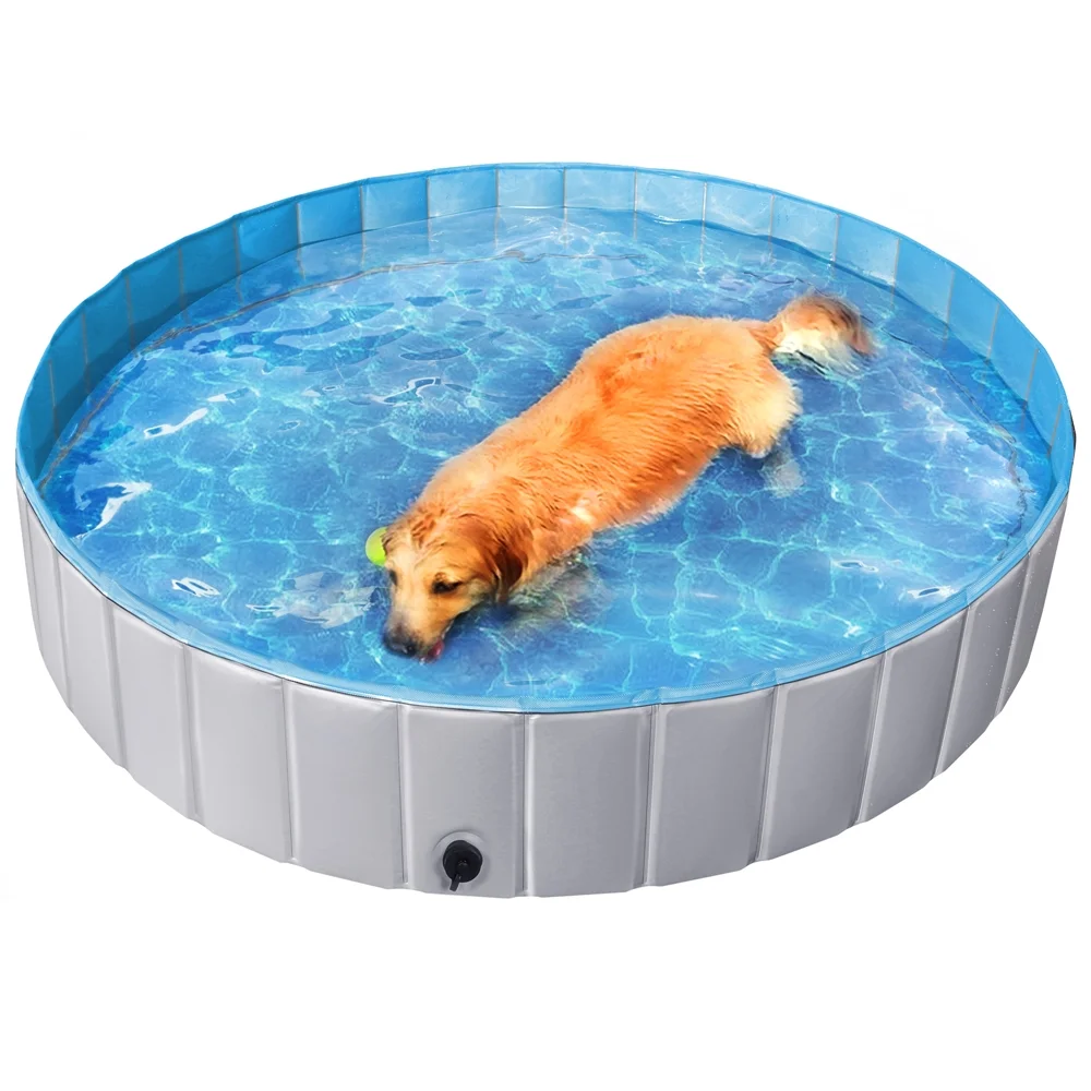 Alden Design Foldable Pet Swimming Pool Wash Tub for Cats and Dogs, Gray, XX-Large, 63