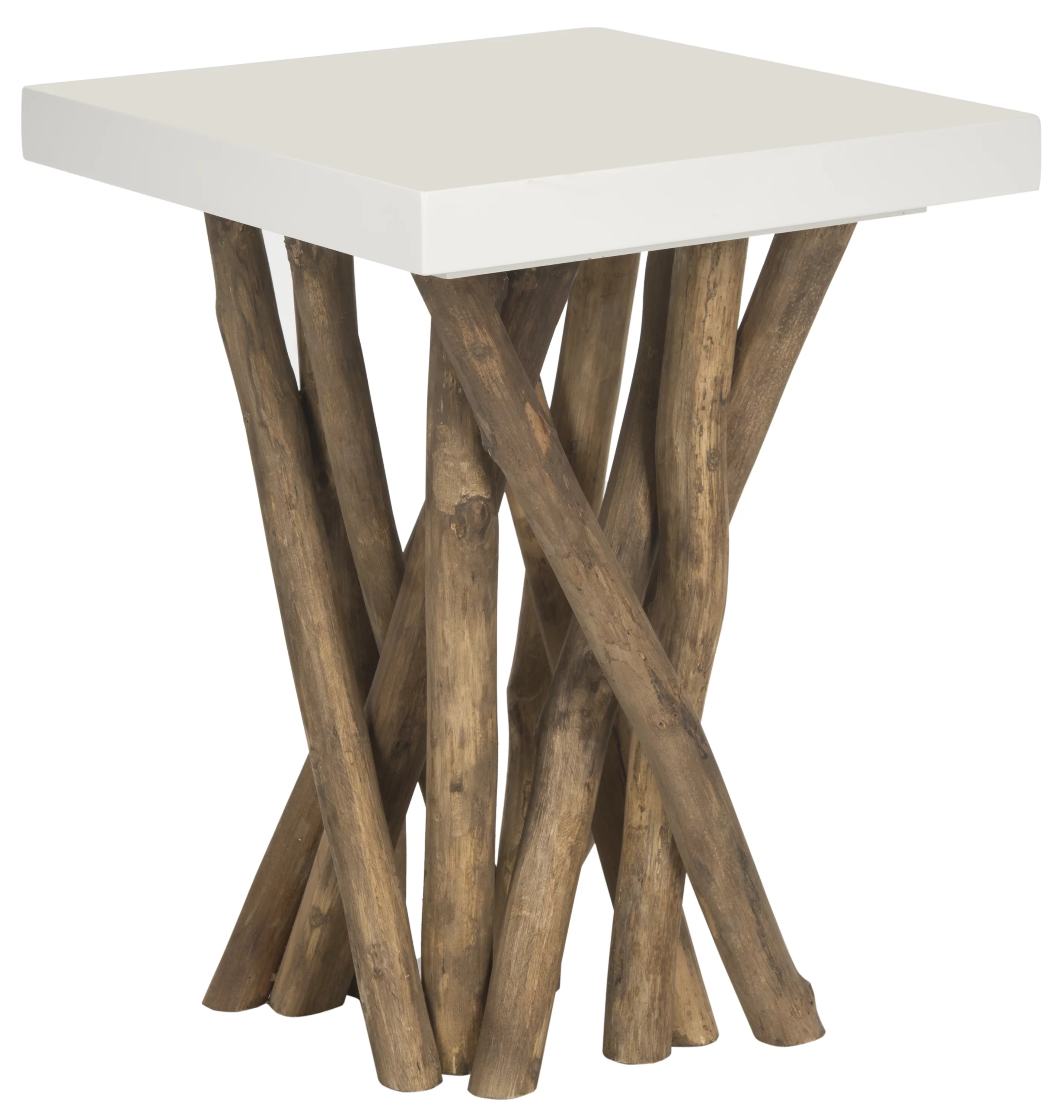 SAFAVIEH Hartwick Rustic Glam Branched Square Side Table, White/Natural