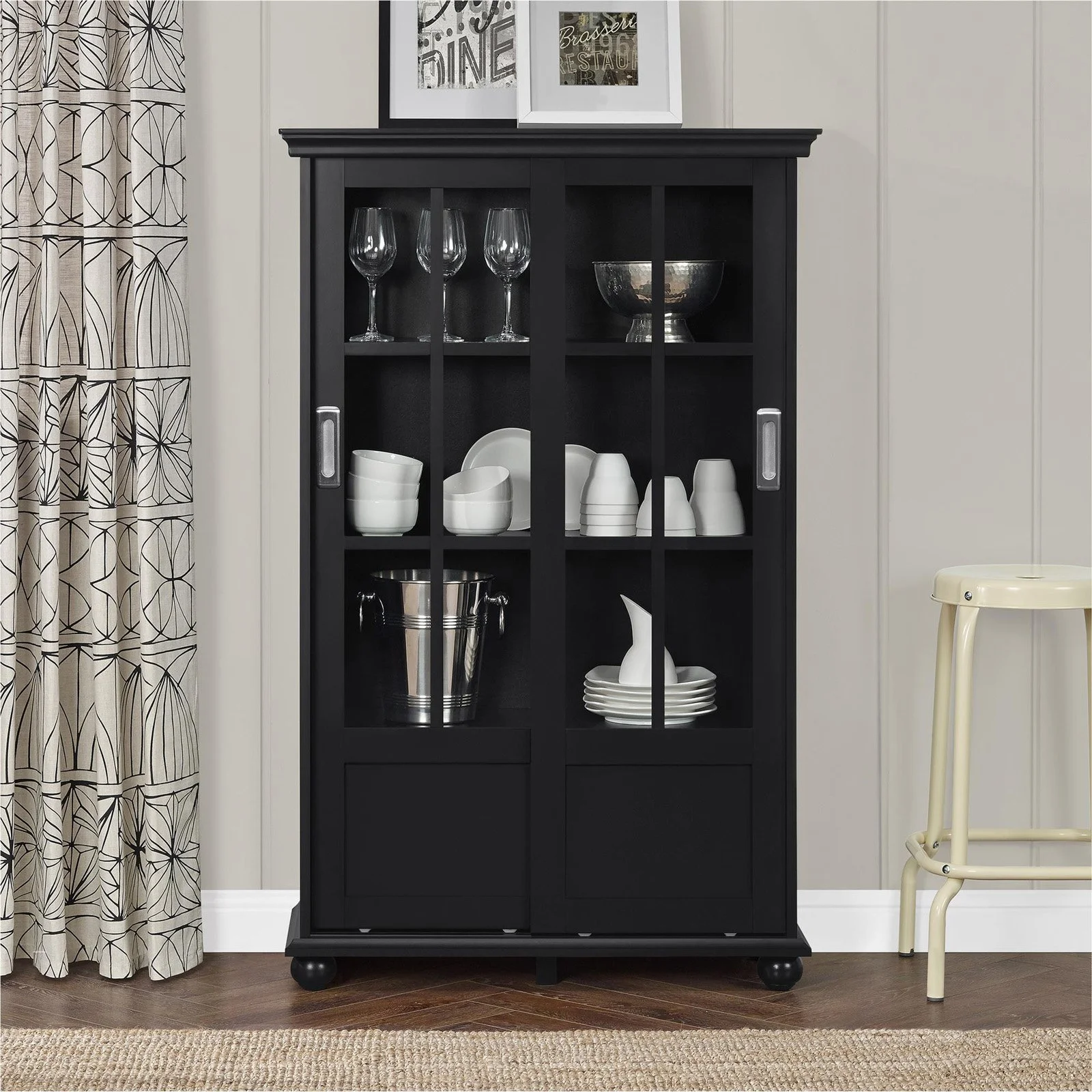 Ameriwood Home Aaron Lane Bookcase with Sliding Glass Doors, Black
