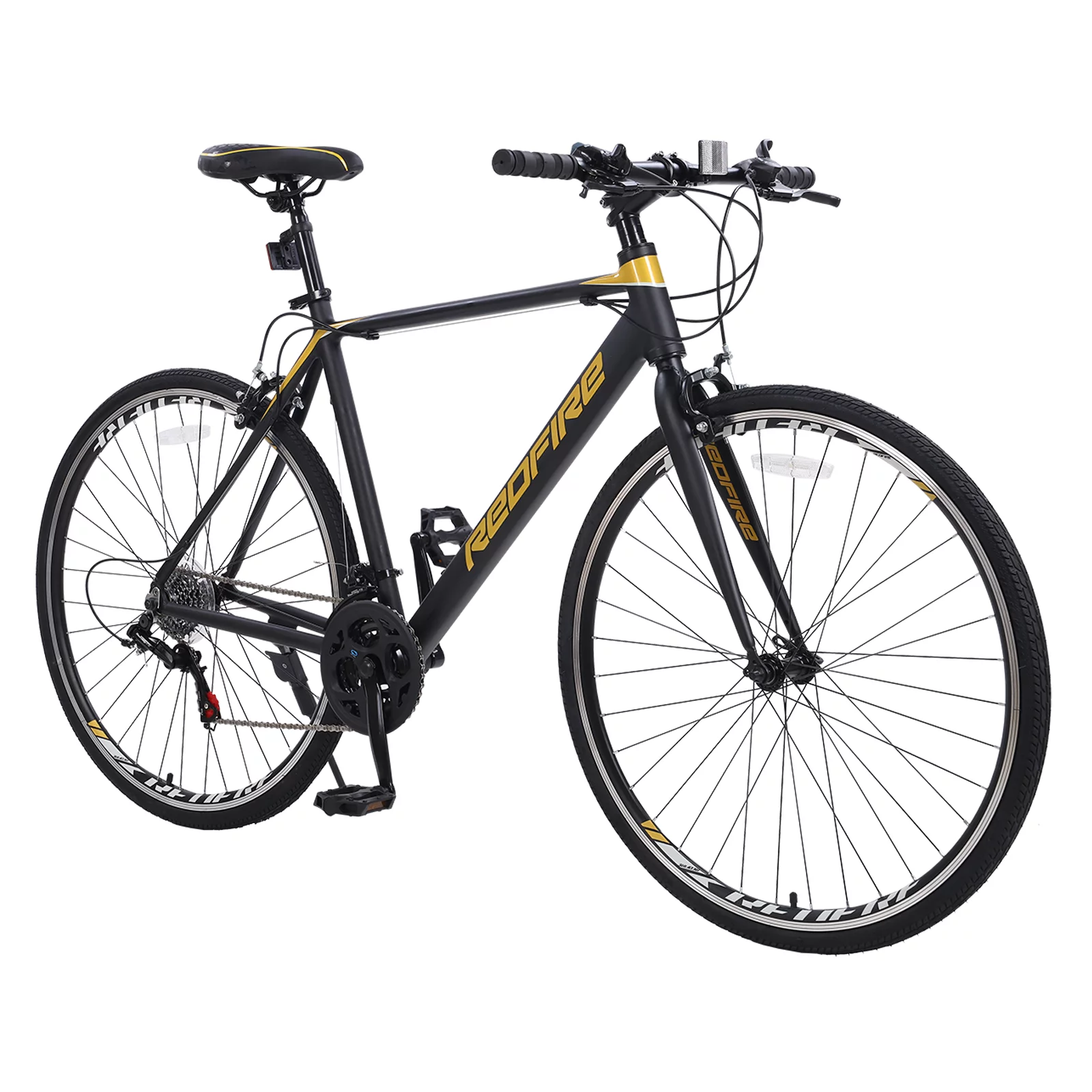 Redfire Hybrid Road Bike, 21 Speed Shimano Shifters,700C Wheels 21 Inch Aluminum Frame,City Commuter Road Bicycle for Adult Men&Women(Black)