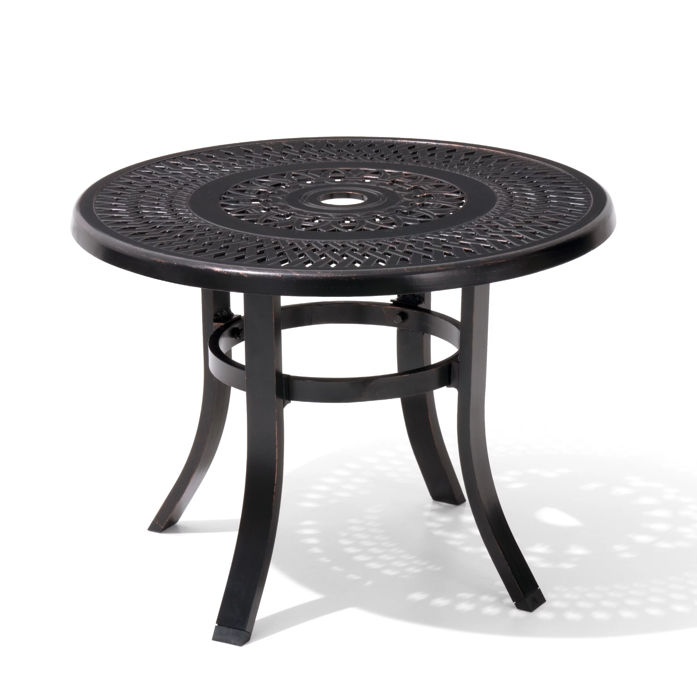 Pellebant Patio Side Table Cast Aluminum  Outdoor Round Table with Umbrella Hole Black