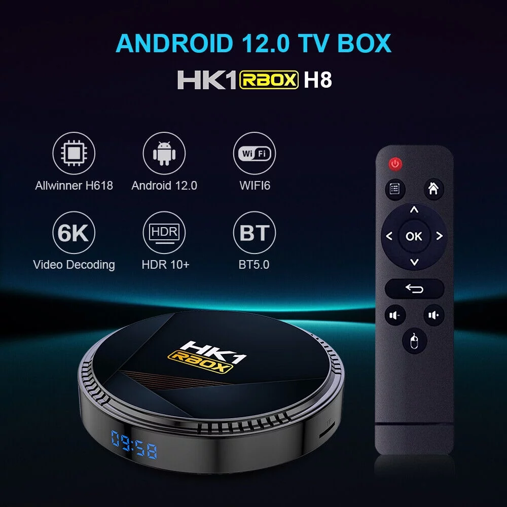 FIEWESEY TV Android 12.0 Streamer Player,Set Top Box Smart TV HK1 RBOX Ultra HD 6K HDR WiFi 2.4G 5G BT 5.0 USB 2.0 Android 12.0 Media Streamer Player - 4+32GB