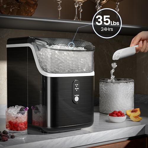 Kismile Nugget Ice Makers Countertop,Pebble Ice Maker Machine with Chewable Ice, 35lbs/Day,One-Click Operation,Self-Cleaning Countertop Ice Machine,Pellet Ice Maker Countertop for Home/Kitchen/Office