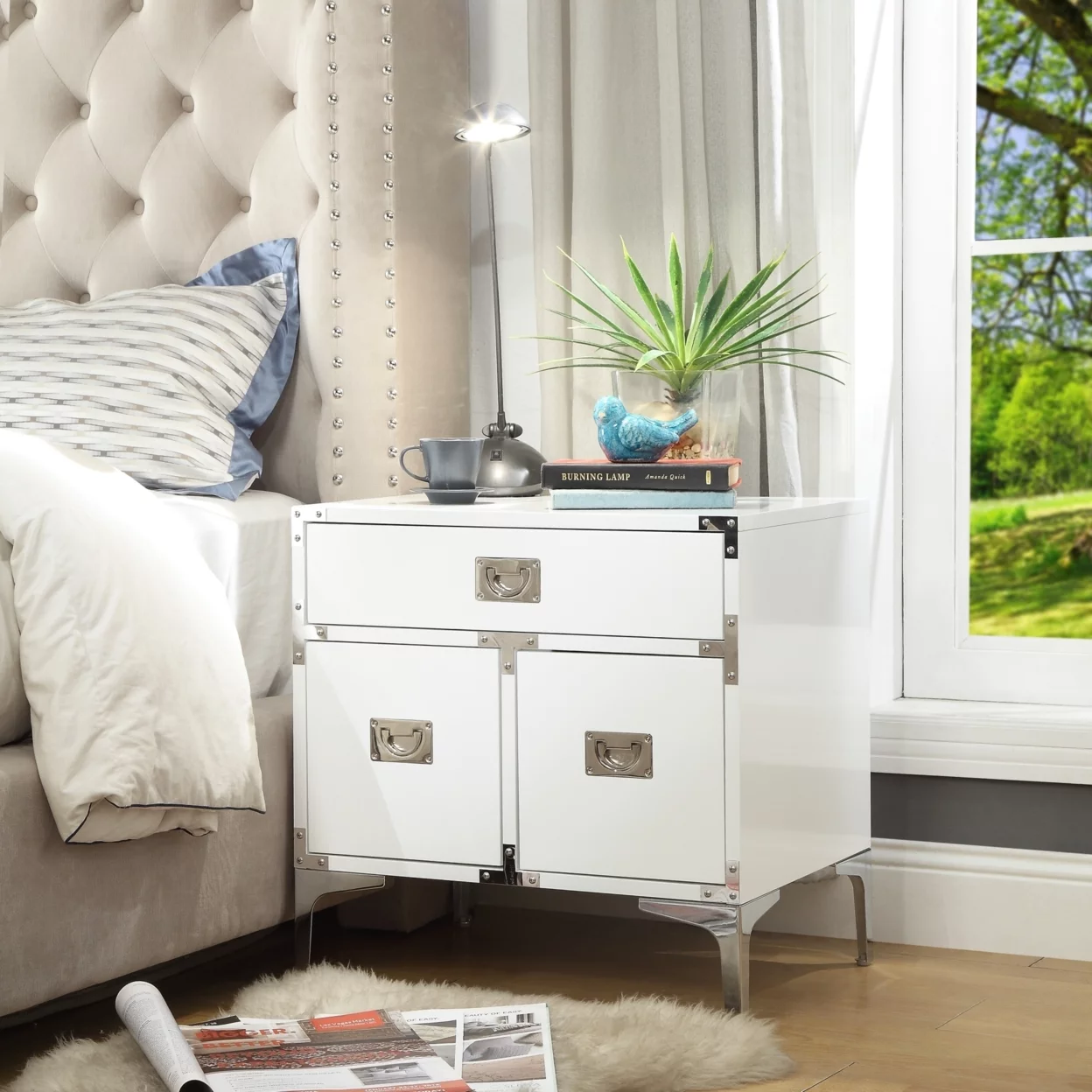 Gabi Lacquer Finish Nightstand-3 drawers-Side Table-Executive Style-Modern and Functional by Inspired Home